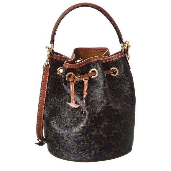 Celine Teen Clara Triomphe Canvas & Leather Bucket, Brown - Picture 1 of 4